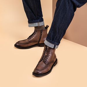 Men de la cheville de la cheville bottines décontractées en cuir authentique en cuir élégant de style de style britannique Chaussures sociales CAUAL BUINE BUTIH DIGNER CHOSE