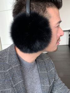 Heren Echte vos fur earmuffs oormoffen oorklappen winter warme ooromslag oorbeveiliging zwart