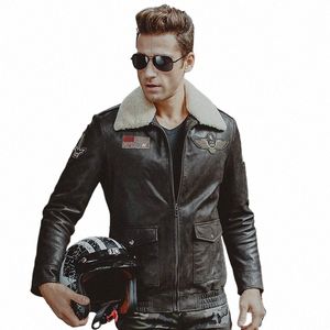 Veste en cuir véritable pour hommes Vestes de vol de l'armée de l'air Vestes d'aviateur en cuir véritable en peau de porc Manteau de moto Veste de motard pour hommes 20Rc #