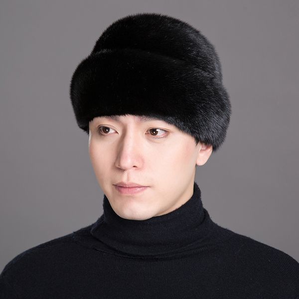 Gorro de piel de visón Real para hombre, gorro de piel completo, gorro Homburg, gorro de copa, gorro cálido de invierno