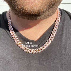 Echte Si Diamond 8mm Miami Cuban Link Chain 10K Rose Gold vaste ijsketting Zware Cubaanse ketens