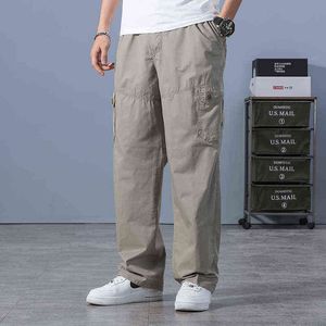 Pantalon de travail cargo en sergé de coton coupe décontractée pour hommes grand grand extérieur décontracté taille élastique baggy léger pantalon droit pour hommes H1223