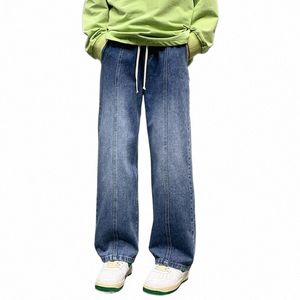 Jeans en vrac rétro pour hommes Automne New Street Fi Couture Tie Dye Baggy Pantalon à jambes larges Vêtements pour hommes Noir Gris Bleu c4ut #