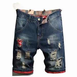 Mannen Retro Stijl Gescheurde Denim Shorts 2024 Zomer Nieuwe Fi Casual Gat Patch Jean Shorts Mannelijke Merk Kleding 54vA #