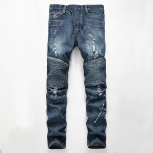 Geripte gekrakte lichte jeans ontwerper lange slanke broek met gaten met gaten in de buurt van de rechte grootte 28-40 hoge kwaliteit