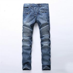 Designer en jean léger froissé pour hommes longs pantalons minces avec des trous à mi-hauteur droite taille 28-40 de haute qualité302d