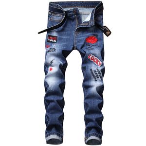 Heren Ripped Jeans Designer Slim Fit Hip Hop jeans Stretch Rose Geborduurde Mode Heren Zwart Blauw Denim Broek