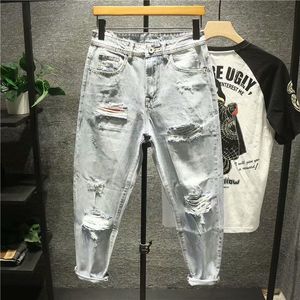 Heren gescheurde jeans voor mannen kleding patch gat bedelaar broek jean baggy licht kleur 90s streetwear vintage broek 230720