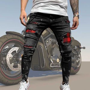 Jeans skinny déchirés pour hommes Slim Locomotive Trou Crayon Pantalon Zipper Biker Hip Hop Denim Pantalon Jogging Street Vêtements Homme X0621