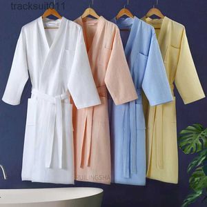 Men's Robes 100% coton hommes été sucer sueur gaufre peignoir hôtel grande taille kimono peignoir femmes vêtements de nuit amoureux serviette robe de chambre L231130