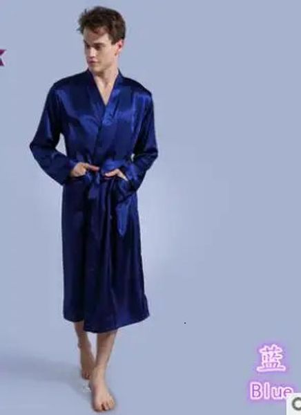 Robes pour hommes 1 pcs/lot longue Robe fausse soie douce maison peignoir grande taille S-XXL chemise de nuit pour hommes Kimono solide Robes mâle satin pyjamas 231127