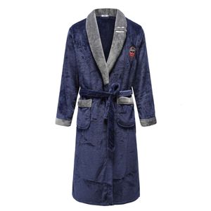 Hommes Robes Automne Hiver Chemise De Nuit Bleu Hommes Casual Corail Polaire Vêtements De Nuit Chaud Couple Maison Porter Flanelle Ceinture Pyjamas Kimono Peignoir Robe 221130