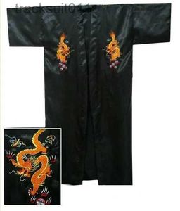 Robes pour hommes Vente chaude Noir Chinois Hommes Satin Soie Broderie Robe Kimono Robe De Bain Dragon Taille S M L XL XXL XXXL Expédition S0103-A L231130