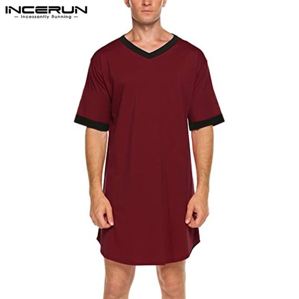 Peignoirs pour hommes INCERUN Hommes Robes de nuit à manches courtes Col en V Chemise de nuit Homewear Confortable Patchwork Lâche Hommes Peignoirs Robe de chambre S-5XL 230612