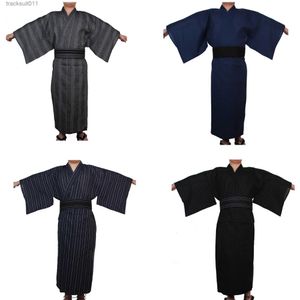 Herengewaden Japanse traditionele Sarai Kimono voor mannen Yukata badjas Hekoobi losse stijl saunakleding homewear riem lange jurk katoen L231130