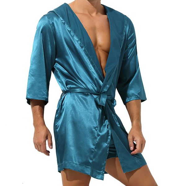 Batas para hombres Ropa de dormir para hombres Bata Ropa de noche Kimono de seda Albornoz Hombres Con capucha Szlafrok Pijamas Peignoir Manga Ropa Sexy Hombre Vestido de hombre 230506