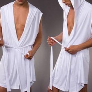 Heren gewaden heren zomermelk zijde badjas badjas mouwloze badjas pyjama's afslanken medium en lang passende huishoudelijke kleding 230519