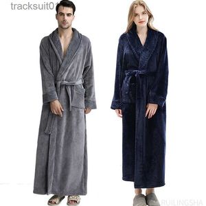 Men's Robes Hommes hiver Extra Long épais chaud corail polaire peignoir grande taille Kimono flanelle Robe de bain femmes robe de chambre vêtements de nuit de salon L231130