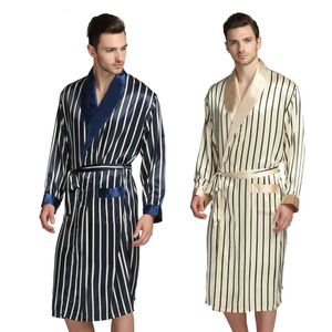 Robes pour hommes Pyjamas en satin de soie pour hommes Pyjamas Pyjamas PJS Vêtements de nuit Robe Robes Chemise de nuit Robes S M L XL 2XL 3XL Plus Beige Bleu Rayé 231011