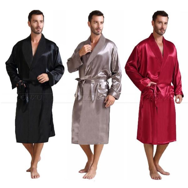 Peignoirs pour hommes Pyjamas en satin de soie pour hommes Vêtements de nuit Robe Peignoir Chemise de nuit S ~ 3XL 230519