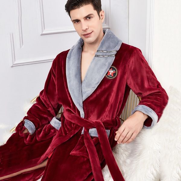 Robes masculines Plus taille 3xl Flanelle Robe Sleeillette de sommeil Hivernter Kimono Bataille