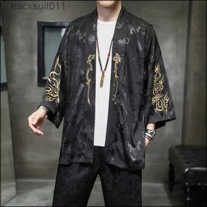 Herengewaden Lentemode Kom Borduren Hanfu Mannen Chinese Stijl Zijden Gewaad Vest Jas Oversized Kimono Oude Japanse Jas L231130