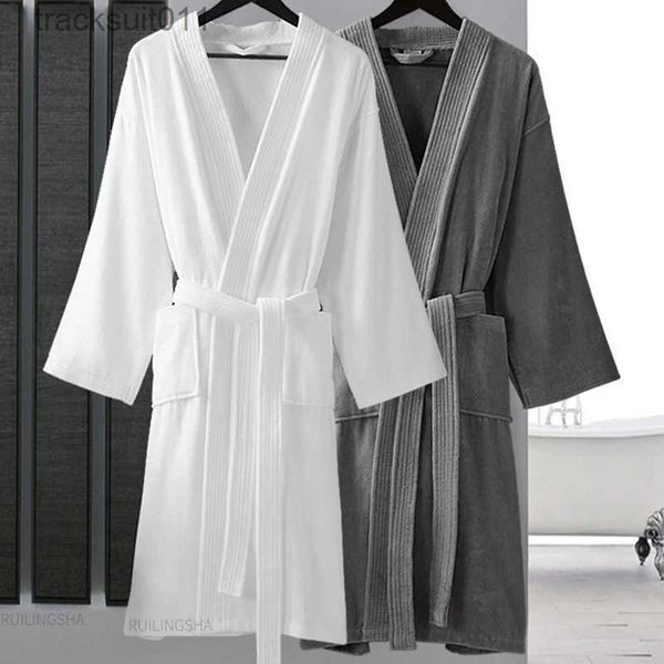 Robes pour hommes Femmes 100% coton Terry Peignoir Plus Taille Sucer Serviette d'eau Peignoir Kimono Robe de chambre Hiver Été Hommes Waffle Vêtements de nuit L231130