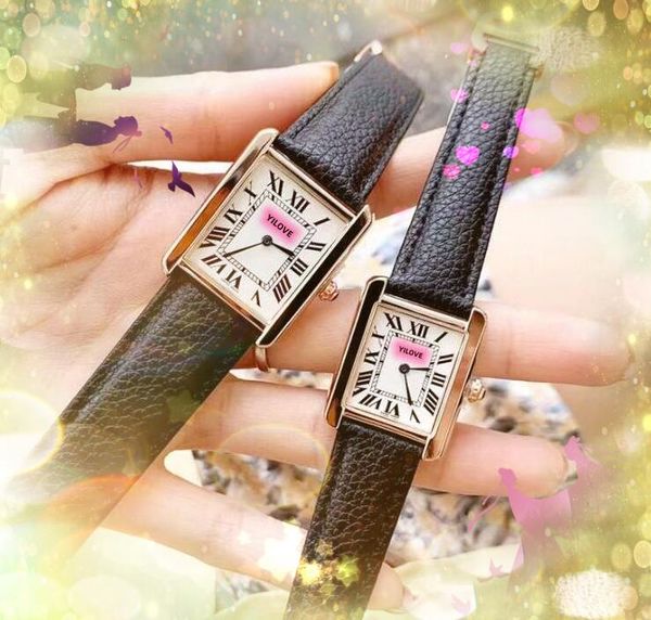 Montre pour hommes avec chiffres romains série Tank en cuir véritable papillon pour femme boîtier en argent or rose horloge étanche à quartz visage carré amoureux chaîne bracelet montre-bracelet