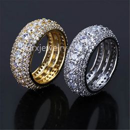 Men's Royal 360 Eternity CZ 5 Rows Rings Cumbic Zirconia Micro pave 14K Jaune Gold plaqué Diamants Hip Hop Copper Ring 285E