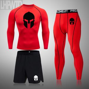 Heren Running Set Gym Legging Thermal Underwear Spartan Compressie Fitness MMA Rashguard Male Sneldrogende panty's Track Suit 220419