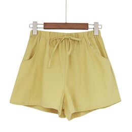 Running shorts voor heren losse dames zomer katoen linnen comfortabel feminino dames elastische taille casual riem pocket shortsrunning z0522