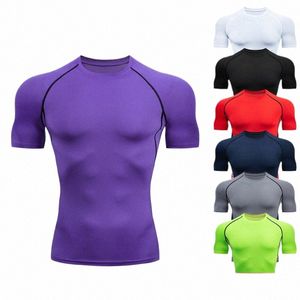 T-shirts de course pour hommes Séchage rapide Compri Sport Maillot de corps Fitn Gym Collants Blouse T-shirts Homme Maillot de football Sportswear Noir l83W #