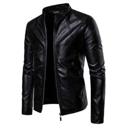 Mannen S-LIM JASER Mode Effen Kleur Motorfiets Winter Jassen Chaqueta Hombre Winddicht Zwart Lederen Jas Kurtka X0621