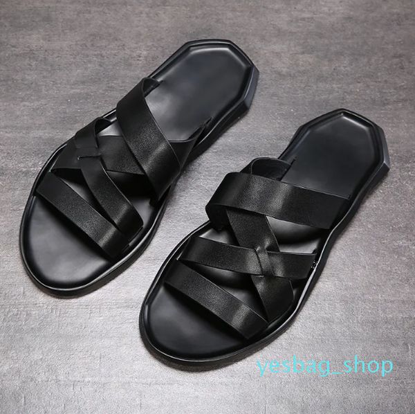 Sandalia para hombre, zapatos de cuero con capa superior, zapatos de playa, moda informal, transpirable, antideslizante, suela suave, sandalia para hombre