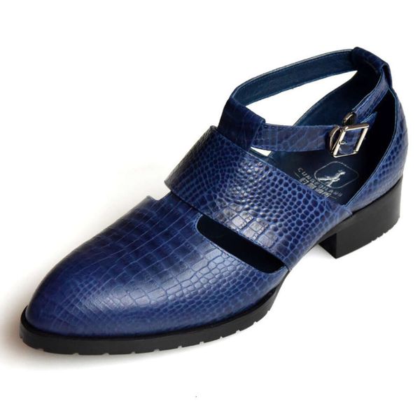 Sandales en cuir véritable pour hommes, nouveau Style de mode, motif Crocodile creux, chaussures habillées bleues et noires, été 2023
