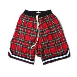 Heren Schotse Plaid Shorts Oversized Baggy Shorts Streetwear Mesh Tartan Drop Crotch Shorts Men Side Zip Stretch Knielengte H1210