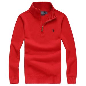 Polo de créateur senior pour hommes, chemise Ralph en laine épaisse, demi-fermeture éclair, col haut, chaud, pull brodé Lauren, petit cheval, décontracté, blanc, sweat-shirt assorti