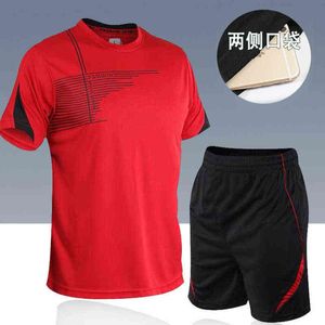 Ensemble de vêtements de sport pour hommes, chemise de sport à manches courtes, costume 2 pièces pour football, gym, fitness, t-shirts + shorts, ensembles Y1221