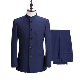 Ensemble pour hommes printemps et automne saison hommes jeunes affaires coupe ajustée Zhongshan costume ensemble deux pièces ensemble grand