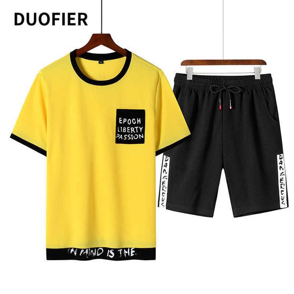 Ensembles pour hommes printemps été 2 pièces mode ensemble tenue Hip Hop Streetwear homme T-shirt + pantalon décontracté court survêtement grande taille 8XL 210603