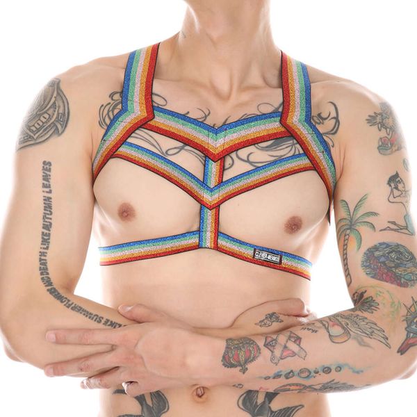 Hombres S Sexy Halter Cuello Correa En El Pecho Brillo Calado Ropa De Sujeción Arnés Cuerpo BDSM Sissy Gay Mini Lencería