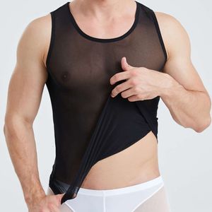 Gilet en maille Sexy pour hommes, débardeur Transparent, respirant, soie glacée douce, sans manches, t-shirts de sport, vêtements de nuit