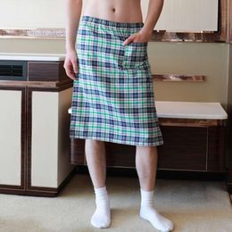 Hommes S Sexy Plaids Pamas Shorts respirant côté fendu serviette vêtements de nuit sous-vêtements carreaux pantalons de couchage jupe peignoir chemise de nuit