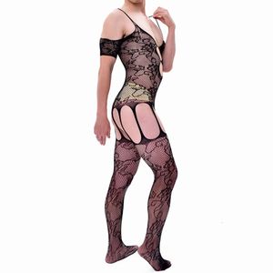 Body Sexy pour hommes, Ultra fin, Transparent, sans entrejambe, combinaison en maille transparente, entrejambe ouvert, collant érotique complet en résille