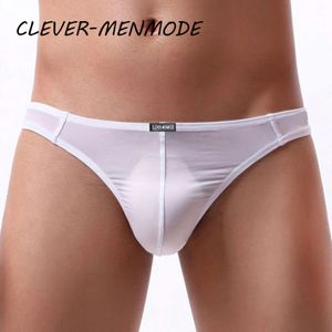 Ropa interior Sexy de seda transparente para hombre, Tanga de tiro bajo, bolsa ligera, lencería, bragas sexuales, fetiche Gay, Bikini Sissy