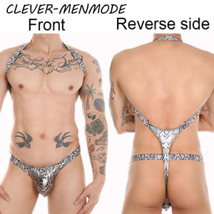 Sous-vêtements Sexy pour hommes, string imprimé, combinaison dos ouvert, dos en T, fesses nues, Leggings, Lingerie sexuelle Gay, vêtements Sissy