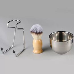 Juego de pincel de afeitado para hombres Badger cabello mango de madera de acero inoxidable tazón de peluquería