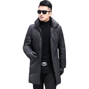 Doudoune en peau de mouton pour hommes long vers le bas parkas manteau vêtements d'hiver mâle épais chaud pardessus vêtements d'extérieur hauts grande taille noir
