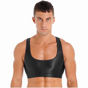 Mannen Glanzende Olie Sleevel Racerback Spier Crop Tops Vest Gym Workout Fitn Running Athletic Tee Shirt Singlet Sportwear P1g3 #