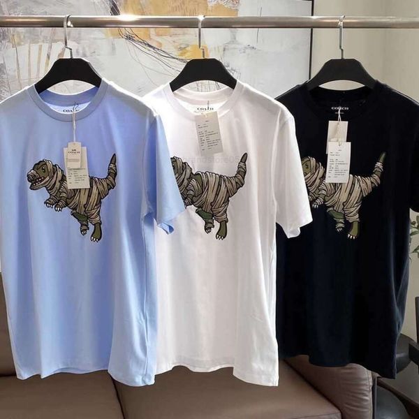 Camisa de hombre 2023 novedad de verano vendaje industria pesada bordado dinosaurio pareja camiseta entrenador bolso cruzado